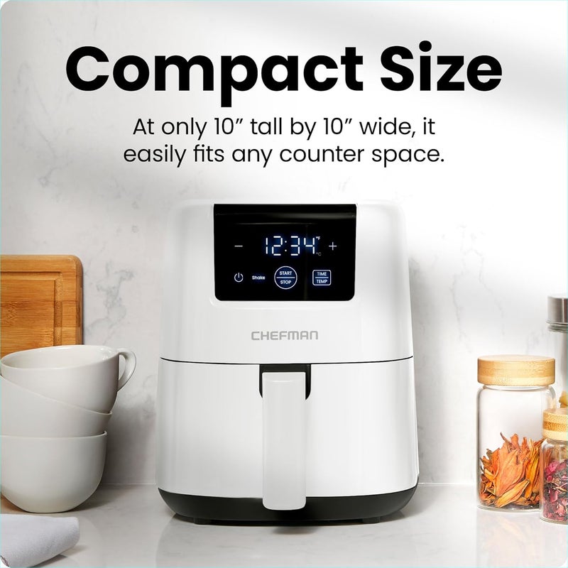 Chefman 2 Qt Mini Air Fryer – Digital Space-Saving Compact Air Fryer with Nonstick and Dishwasher Safe Basket, Quick & Easy Meals in Minutes, Features Digital Timer and Shake Reminder – White - Image 3